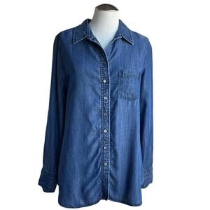 Women's Soft Surroundings Blue Long Sleeve Button Down Denim Top Shirt sz Medium